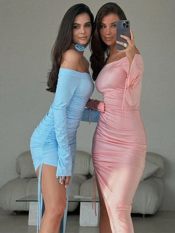 TARUXY Side Slit Pleated Mini Dress For Women Lace Up Bodycon Sexy Maxi Dresses Woman Party Temperament Evening Dress Femme 2023
