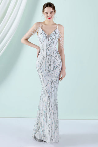 Golden Spaghetti Straps Prom Dress