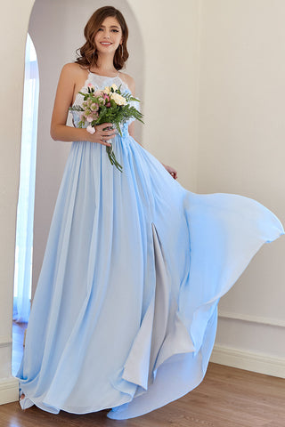 Light Chiffon Long Prom Dress with Lace