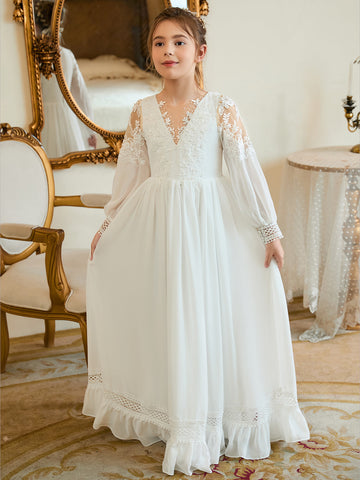 A-line Chiffon Floor-length Ivory First Communion Dress