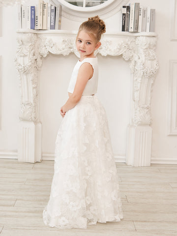 A-line Lace Satin Floor-length Ivory Dress (010146741)