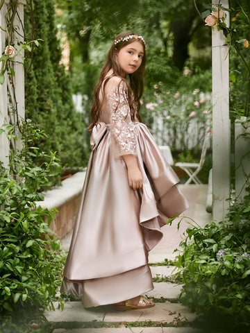 A-line Satin Asymmetrical Flower Girl Dress