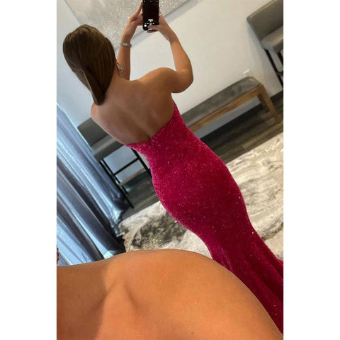 Vestido de fiesta largo de sirena con escote en V y purpurina sexy