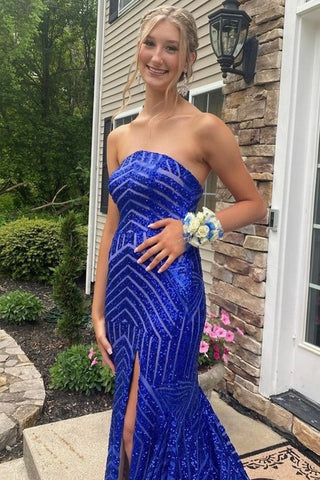 Robe de bal longue bustier à sequins bleu ciel