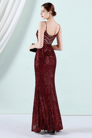 Silver Sequins Sheath Prom Dress with Slit