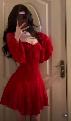 Vestido de fiesta sexy rojo de encaje con mangas acampanadas Y7655