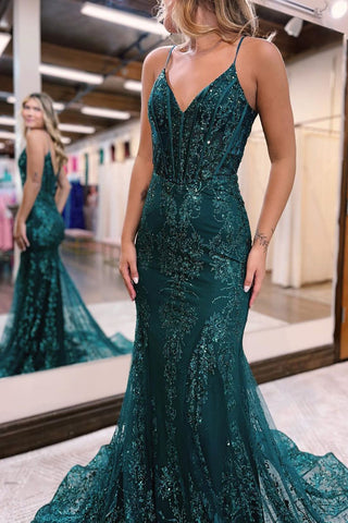 Sparkly  Green Mermaid Sequin Long Prom Dress
