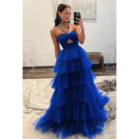 Hermoso y encantador vestido de fiesta de noche con escote halter, sin mangas, corte A, espalda abierta y corte A