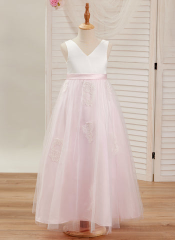 A-line Satin Tulle Ankle-length Pink Dress (2003227111)