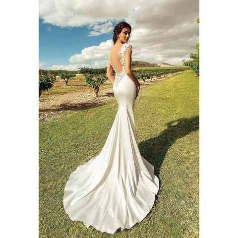 Robe de bal de mariage sirène simple et sexy, dos nu, sans manches