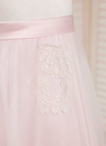 A-line Satin Tulle Ankle-length Pink Dress (2003227111)