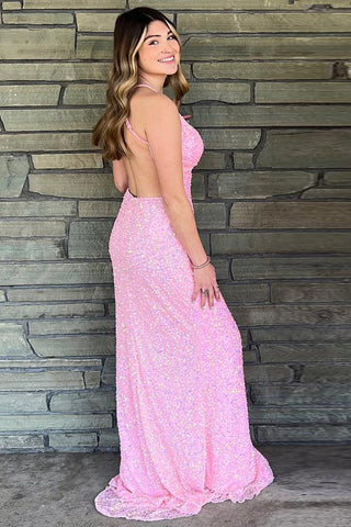 V-Neck Sequins Prom Dress with Slit