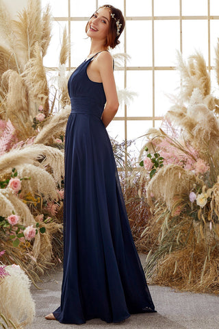 Navy Halter Chiffon Bridesmaid Dress