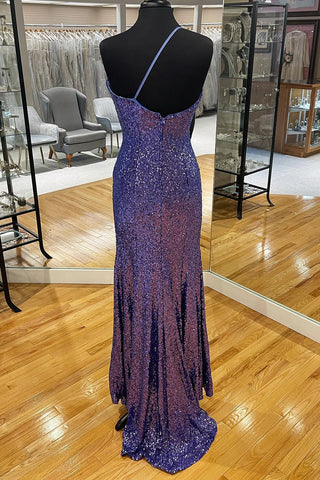 Robe de bal sirène asymétrique à sequins avec fente.