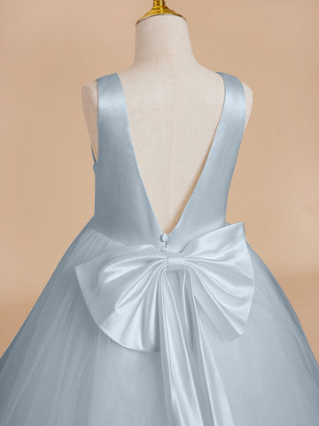 Classic White A-line Sleeveless Satin and Tulle Flower Girl Dress