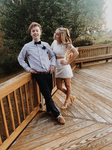 Robe de bal deux pièces en dentelle blanche, charmante robe de soirée blanche Y968