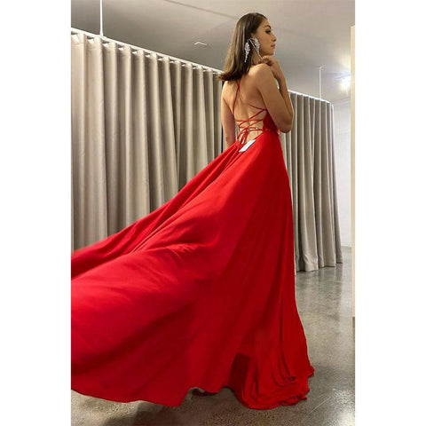 Vestido de fiesta de mujer con tirantes finos, apliques de encaje, corte A y abertura 