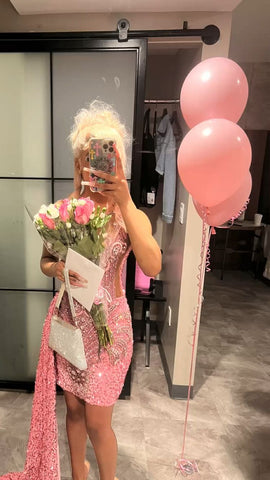 Robe rose sexy pour anniversaire, robe de bal rose Y1923