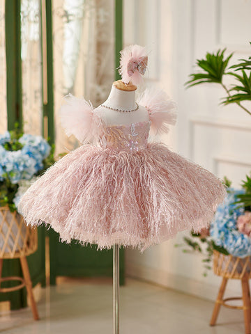 Elegant Pink Butterfly Embellishments Baby Girl Dress