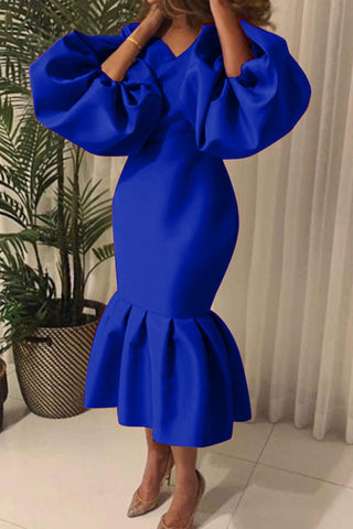 Robe de soirée basique unie sexy à col en V 