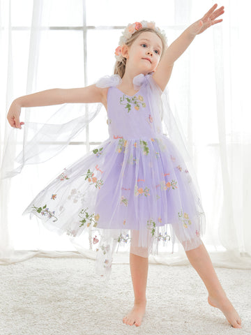 A-Line Sleeveless Floral Embroidered Tulle Toddler Flower Girl Dress