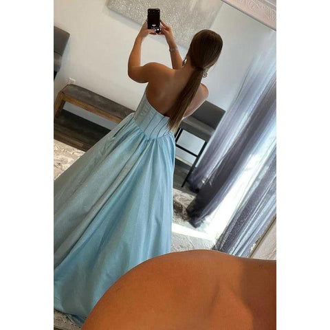 Robe de bal longue trapèze scintillante sans bretelles avec poches