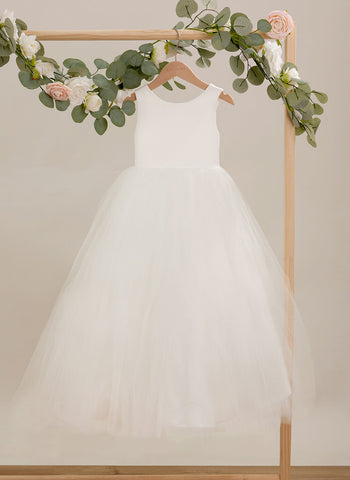 Ball-Gown/Princess Satin Tulle Ankle-length Dress