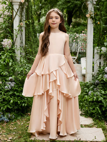 A-line Chiffon Floor-length Light Peach Flower Girl Dress
