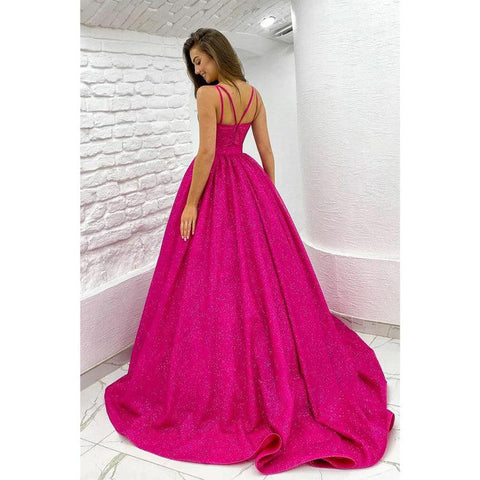 Vestido de fiesta brillante con tirantes finos y bolsillos para mujer 