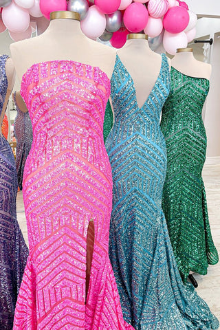 Robe de bal longue bustier à sequins bleu ciel