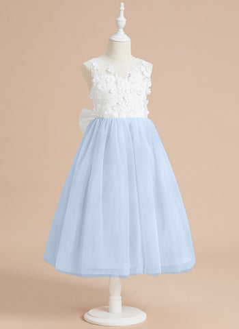 Floral Lace and Large Bow Tea-length Dress