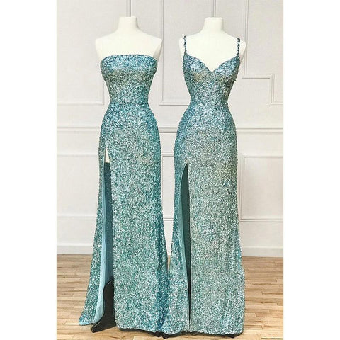 Vestido de fiesta largo con lentejuelas y abertura en forma de columna 