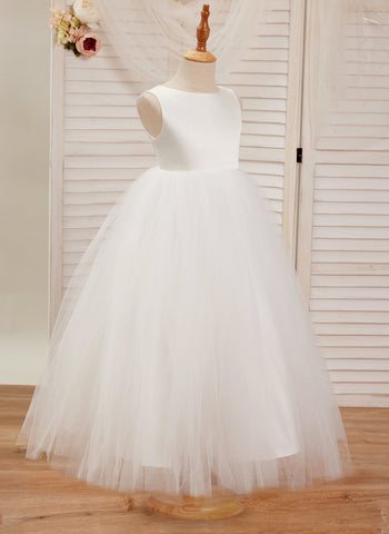 Ball-Gown/Princess Satin Tulle Ankle-length Dress