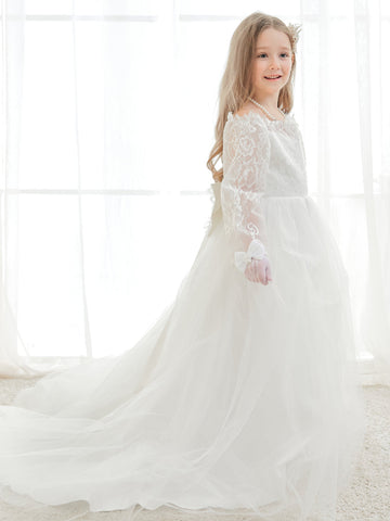 A-line Lace Tulle Floor-length Ivory Dress (2003227154)