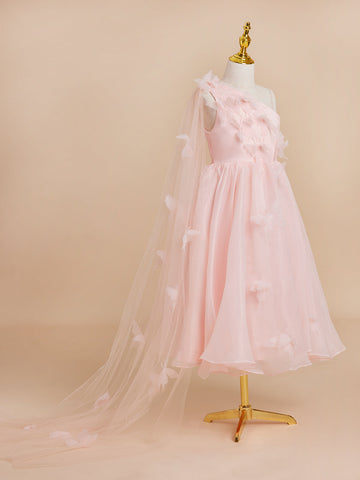 A-line Organza Tea-length Pink Dress (010220821)