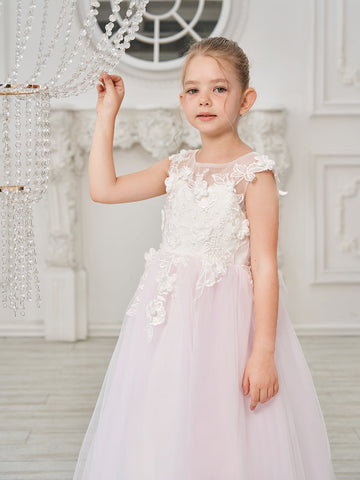 A-line Lace Tulle Floor-length Flower Girl Dress