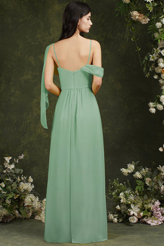 Elegant A-line Chiffon Ruffles Floor-length Split Bridesmaid Dress With Pockets