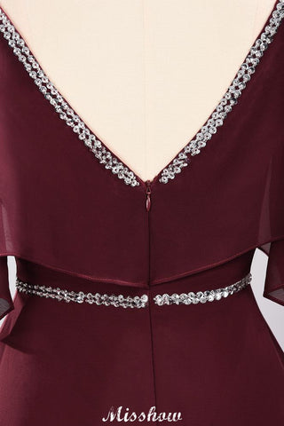 elegant A-line Chiffon V-Neck Spaghetti Straps Sleeveless Floor-Length Bridesmaid Dresses with Beading