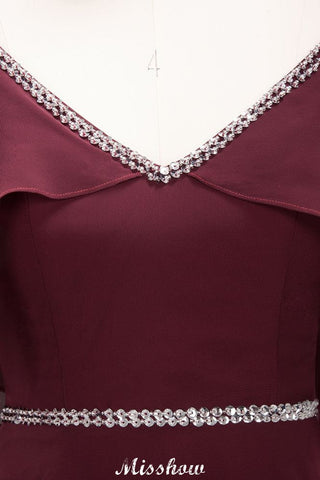 elegant A-line Chiffon V-Neck Spaghetti Straps Sleeveless Floor-Length Bridesmaid Dresses with Beading