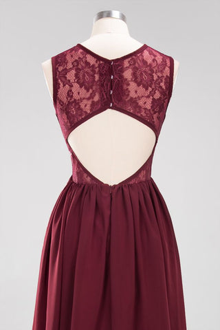 Elegant A-line Lace Sleeveless Bridesmaid Dresses Chiffon Jewel Ruffles Floor-Length Evening Dress with Appliques