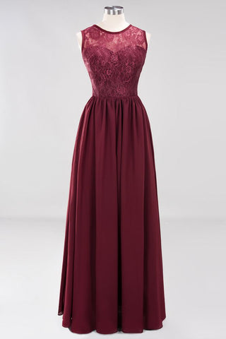 Elegant A-line Lace Sleeveless Bridesmaid Dresses Chiffon Jewel Ruffles Floor-Length Evening Dress with Appliques