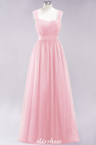 Elegant aline Sleeveless Tulle Evening Maxi Gown Burgundy Straps Bridesmaid Dress