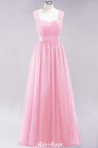 Elegant aline Sleeveless Tulle Evening Maxi Gown Burgundy Straps Bridesmaid Dress