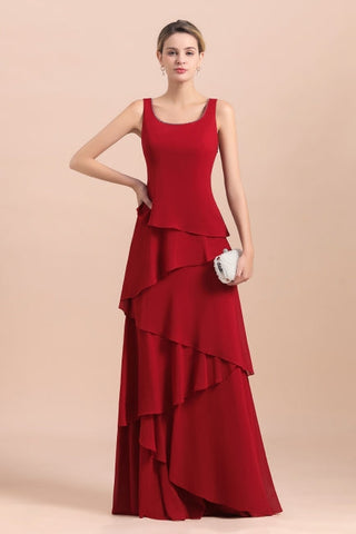 Elegant Burgundy Chiffon Mother of the Bride Dress Ruffles With Jacket