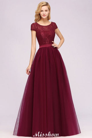 Elegant Cap Sleeves Floral aline Evening Swing Dress Appliques Tulle Bridesmaid Dress