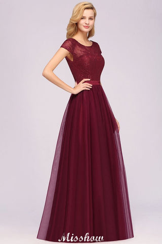 Elegant Cap Sleeves Floral aline Evening Swing Dress Appliques Tulle Bridesmaid Dress
