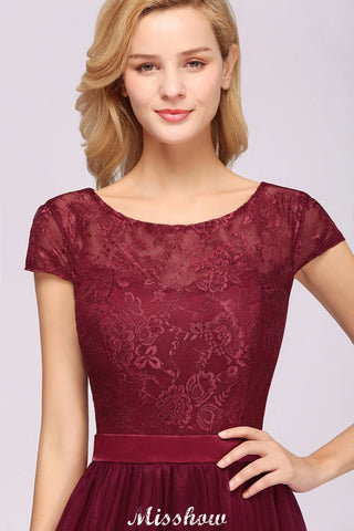 Elegant Cap Sleeves Floral aline Evening Swing Dress Appliques Tulle Bridesmaid Dress