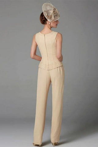 Elegant Champagne Mother Of The Bride Dresses Chiffon Bridesmaid Jumpsuit