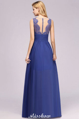 Elegant Chiffon Lace Jewel Sleeveless Floor-Length A-Line Ruffles Bridesmaid Dress