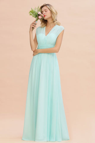 Elegant Chiffon V-Neck Sleeveless Floor-Length A-line Bridesmaid Dress with Ruffles